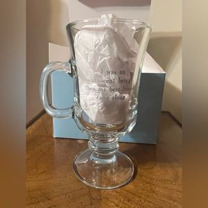 Glass personalized saying/for friends. 6” tall clear w/ handle